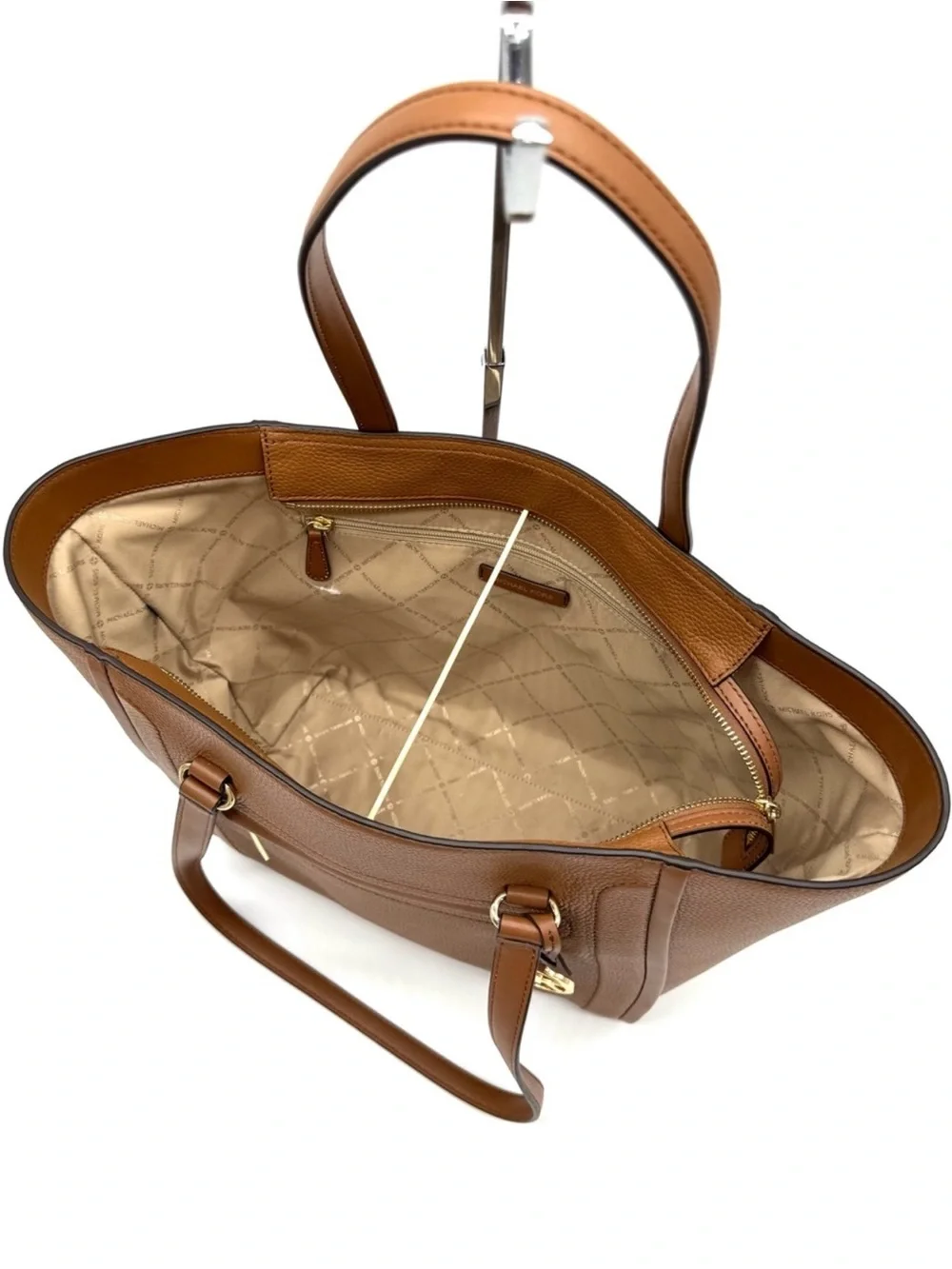 MICHAEL KORS Carine Front Zip Leather Large Tote Bag Luggage Brown